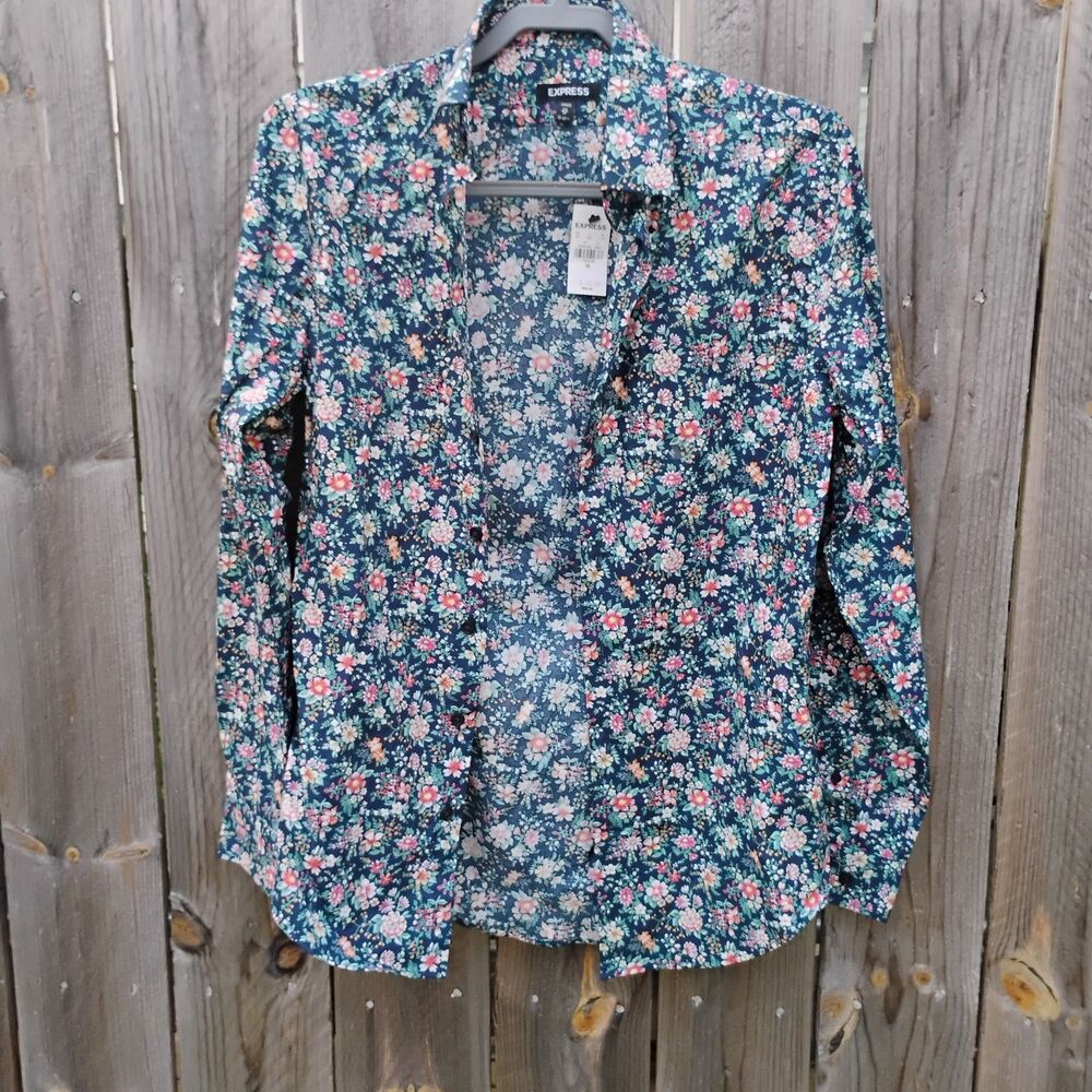 Express Floral Button Up Long sleeve Formal Shirt Men's XS Slim Fit 13 - 13.5